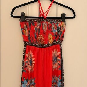 Juniper Blu Red Floral Smocked Jumpsuit